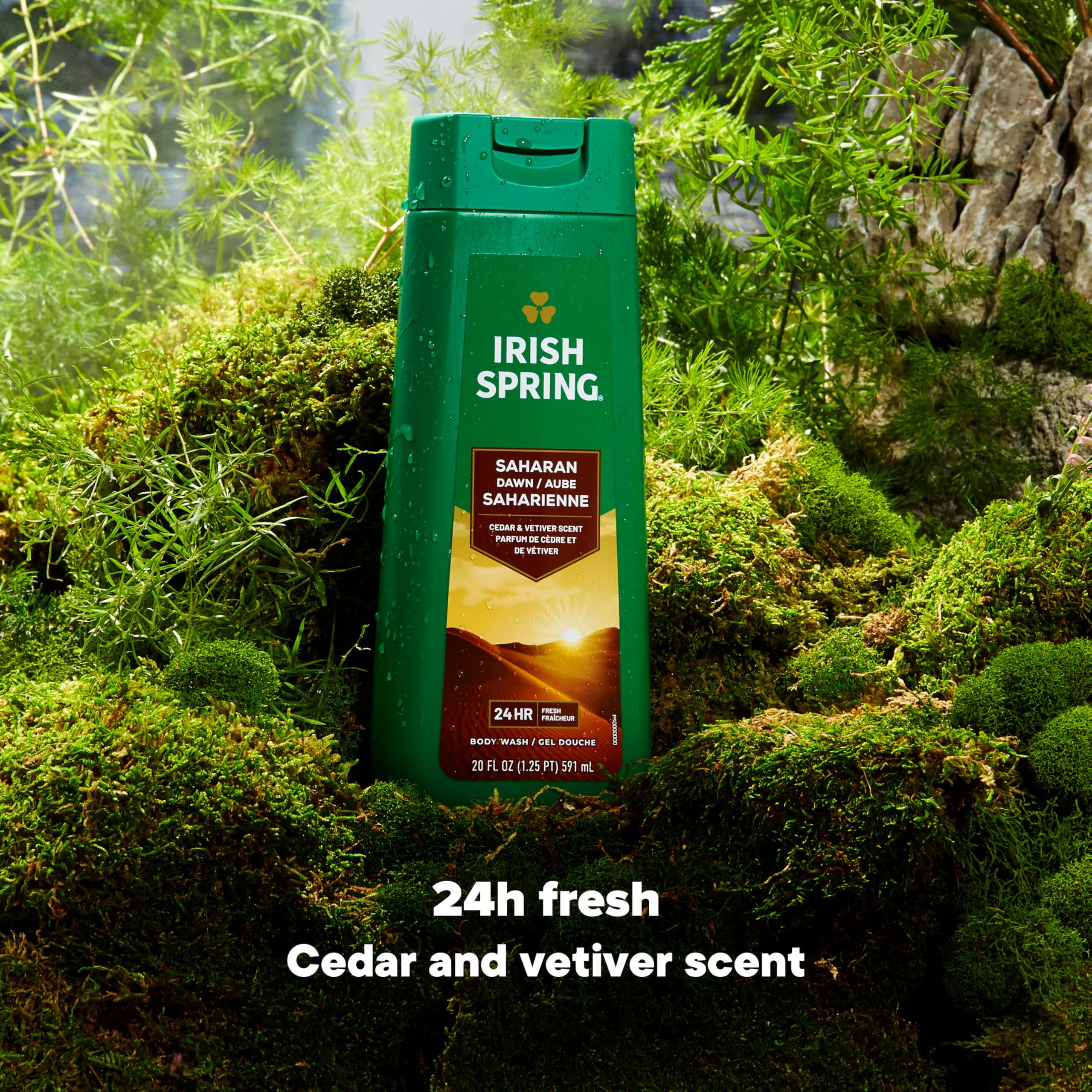 Irish Spring Saharan Dawn Moisturizing Body Wash for Men, 24 Hour Fresh, Face and Body Wash, Men’s Body Wash, Paraben Free, Cedar and Vetiver Scent, 20 fl oz Bottle (Pack of 4)